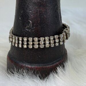 Vintage Three Strand Rhinestone Bracelet Silver Tone 7"